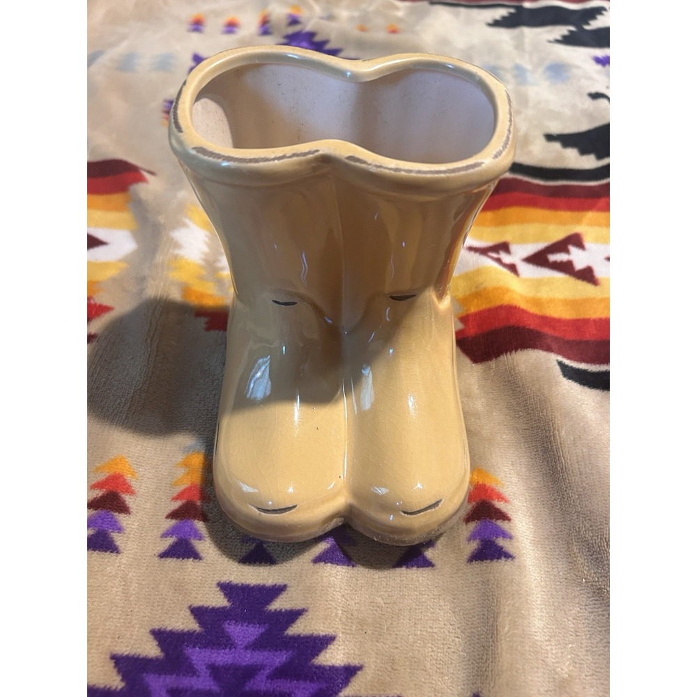Yellow Ceramic Boot Shaped Planter! 5 Inches Tall!